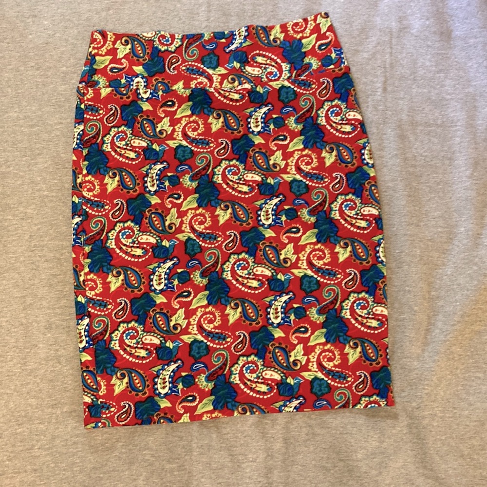 LulaRoe Red Blue White Green Bright Paisley Skirt